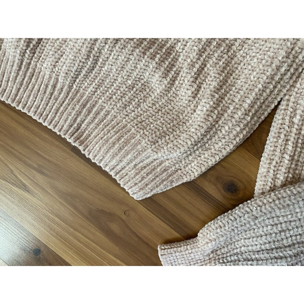 H&M Chenille Blush Pink Medium Sweater Knit Crop Pullover Jumper Chunky Boxy - Picture 3 of 10